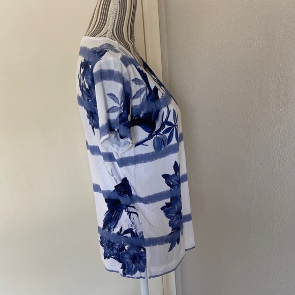 Desigual Blue and White Striped V-Neck Top - Picture 4 of 11